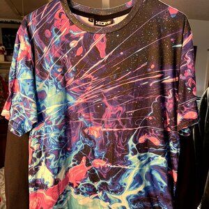 iEDM Cosmic Burst All-Over Colorful Print Short-Sleeve Tee T-Shirt SZ Lrg